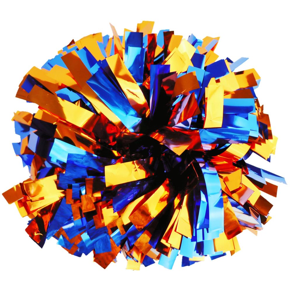 Gbateri 2 Pieces 6 Inches Metallic Cheerleading Pom Poms with Baton Handle, Cheerleader Pom Poms, Cheering Pom Poms Cheer Pompoms for School Spirit Dance Party Cheering Squad(Royal Blue and Orange)