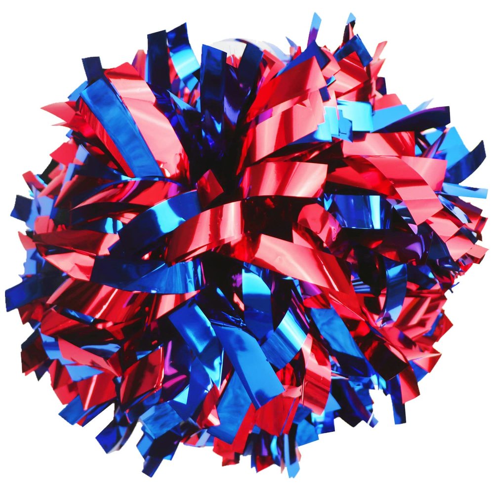Gbateri 1 Pair Metallic Cheerleading Pom Poms with Baton Handle,Royal Blue and Red Pom Poms Cheerleader Cheering Pom Poms for Girl Adults School Sports Games Team Spirit Cheer Dance Party(6 Inches)