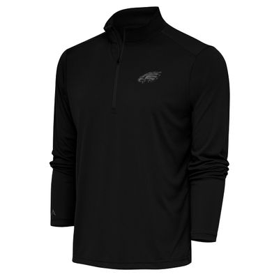 Antigua Men's Black Philadelphia Eagles Tonal Logo Tribute Quarter-Zip Pullover Top