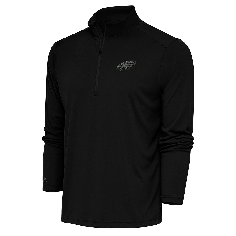 Antigua Men's Black Philadelphia Eagles Tonal Logo Tribute Quarter-Zip Pullover Top