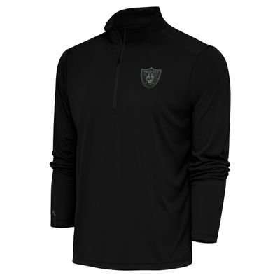 Antigua Men's Black Las Vegas Raiders Tonal Logo Tribute Quarter-Zip Pullover Top
