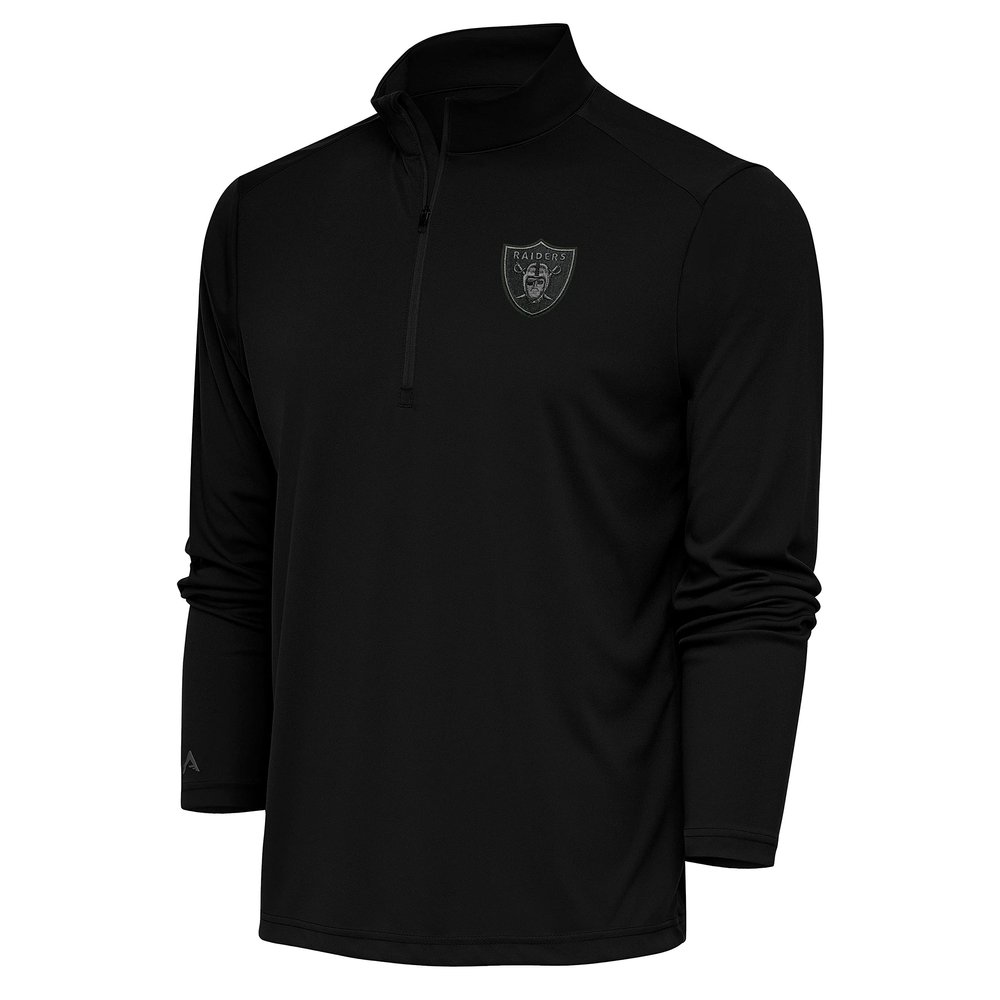 Antigua Men's Black Las Vegas Raiders Tonal Logo Tribute Quarter-Zip Pullover Top