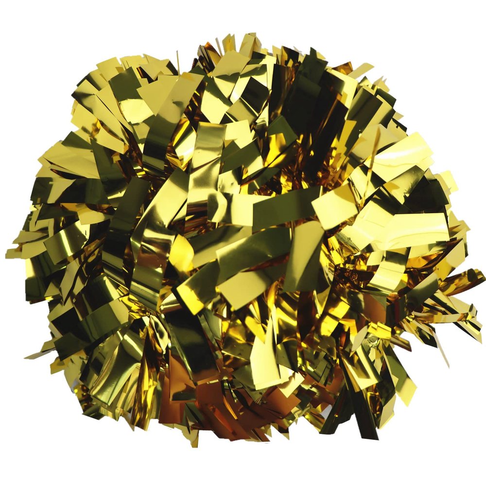 Gbateri 2 Pack 6 Inches Metallic Cheerleader Pom Poms with Baton Handle, Cheerleading Poms Cheer Pom Pom, Cheering Pom Poms for Team School Spirit Sports Dance Party Cheering Kids Adults(Gold)