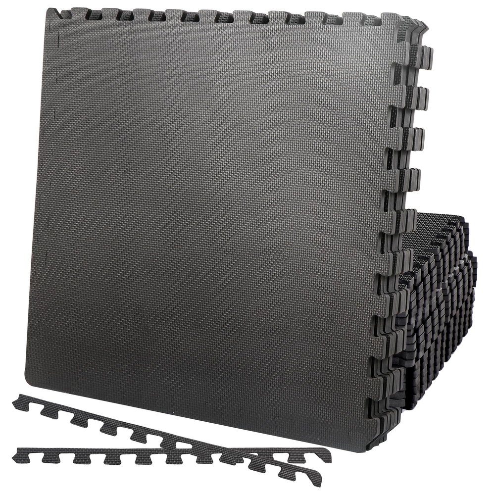 HomGarden Puzzle Exercise Mat 1/2 EVA Interlocking Foam Floor Mats for Exercise Equipment Home Gym Workout Mat(48 Tiles) Black