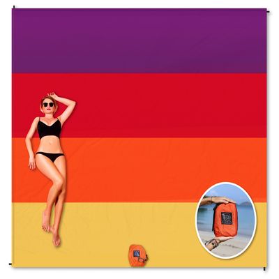 BINDLE Eco-Beach Blanket 10'x9' Extra Large, Recycled Lightweight Material, Sand Free Water Resistant Sandproof, Oversized Portable Picnic Mat for Outdoors Camping Travel, Sunset Vibes