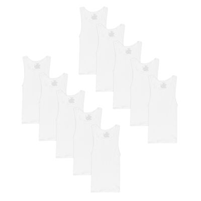 Hanes Boys' Tank Undershirt, EcoSmart Cotton Shirt, Multiple Packs Available, White-10, Medium