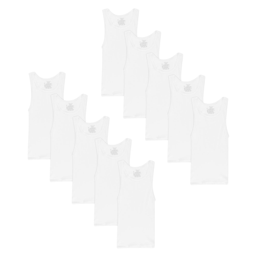 Hanes Boys' Tank Undershirt, EcoSmart Cotton Shirt, Multiple Packs Available, White-10, Medium