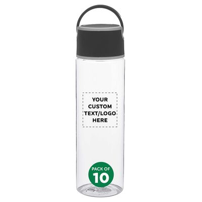 DISCOUNT PROMOS Custom Chenab Plastic Water Bottles 23 oz. Set of 10, Personalized Bulk Pack - Reusable, Great for Gym, Hiking, Cycling, and For School - Black