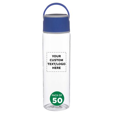 DISCOUNT PROMOS Custom Chenab Plastic Water Bottles 23 oz. Set of 50, Personalized Bulk Pack - Reusable, Great for Gym, Hiking, Cycling, and For School - Blue