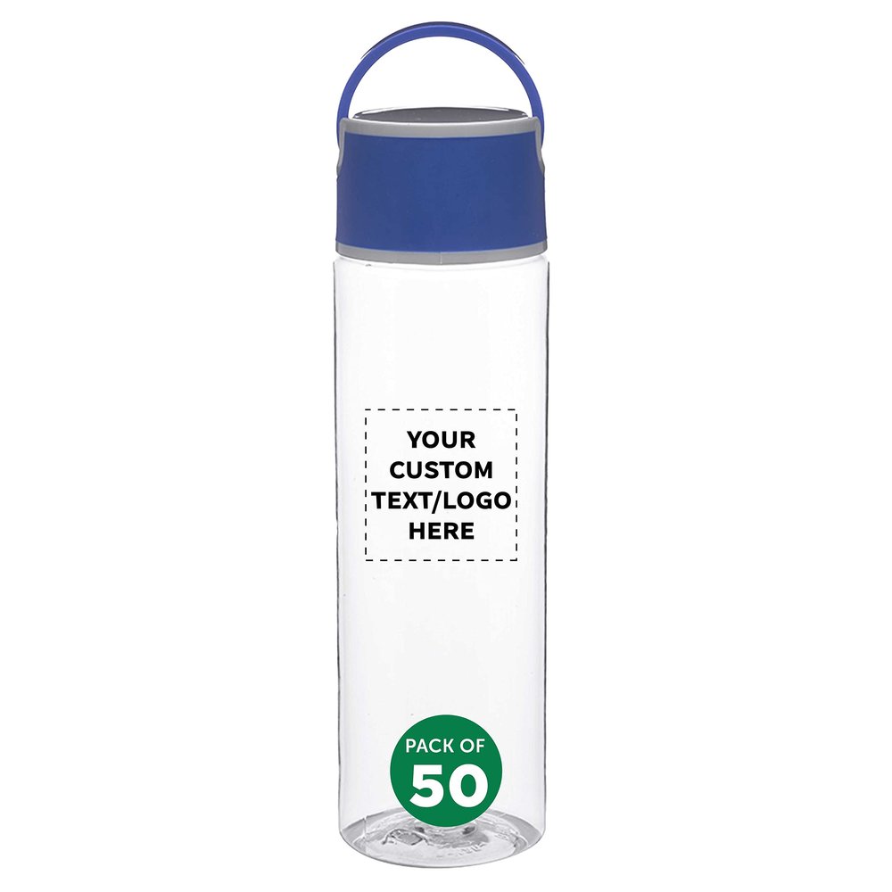DISCOUNT PROMOS Custom Chenab Plastic Water Bottles 23 oz. Set of 50, Personalized Bulk Pack - Reusable, Great for Gym, Hiking, Cycling, and For School - Blue