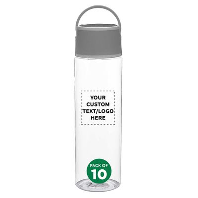 DISCOUNT PROMOS Custom Chenab Plastic Water Bottles 23 oz. Set of 10, Personalized Bulk Pack - Reusable, Great for Gym, Hiking, Cycling, and For School - Grey