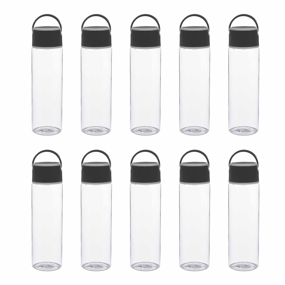 DISCOUNT PROMOS Chenab Plastic Water Bottles 23 oz. Set of 10, Bulk Pack - Reusable, Great for Gym, Hiking, Cycling, and For School - Black