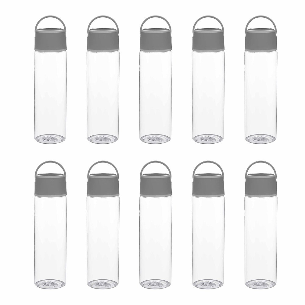 DISCOUNT PROMOS Chenab Plastic Water Bottles 23 oz. Set of 10, Bulk Pack - Reusable, Great for Gym, Hiking, Cycling, and For School - Grey