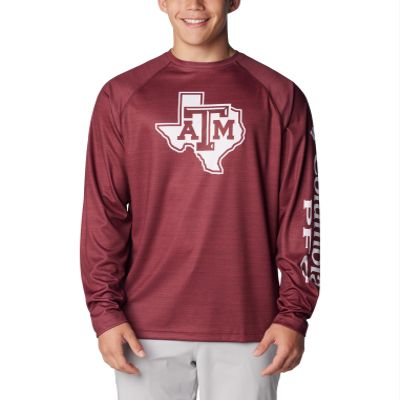 Columbia Men's Collegiate Terminal Tackle Heather Long Sleeve Shirt, TAM - Deep Maroon Heather, XX-Large