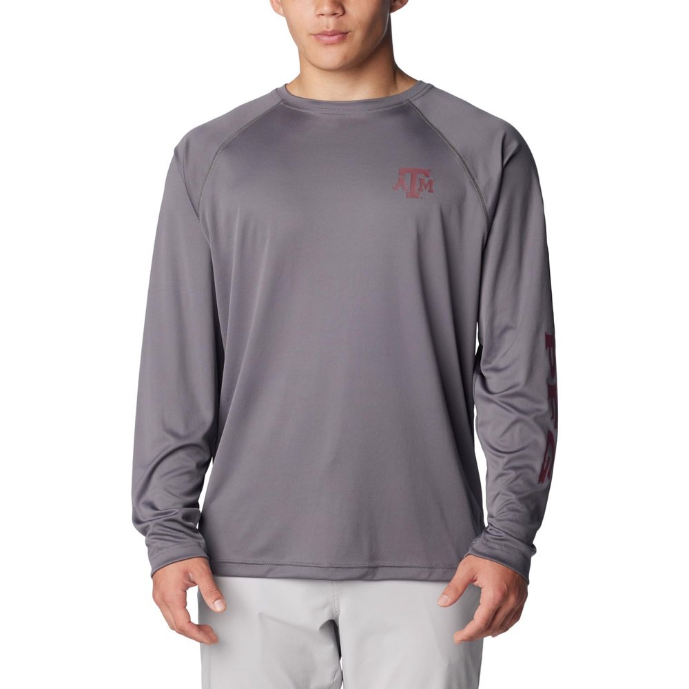 Columbia Men's Collegiate Terminal Tackle Long Sleeve Shirt, TAM - City Grey, Medium