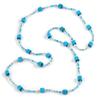 Avalaya Long Wood Cube and Small Glass Bead Necklace (Light Blue/Teal/Transparent/White) - 124cm Long view 1