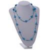 Avalaya Long Wood Cube and Small Glass Bead Necklace (Light Blue/Teal/Transparent/White) - 124cm Long view 2