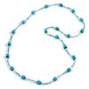 Avalaya Long Wood Cube and Small Glass Bead Necklace (Light Blue/Teal/Transparent/White) - 124cm Long view 3