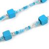 Avalaya Long Wood Cube and Small Glass Bead Necklace (Light Blue/Teal/Transparent/White) - 124cm Long view 4