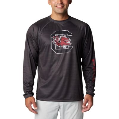 Columbia Men's Collegiate Terminal Tackle Heather Long Sleeve Shirt, SC - Shark Heather, X-Large
