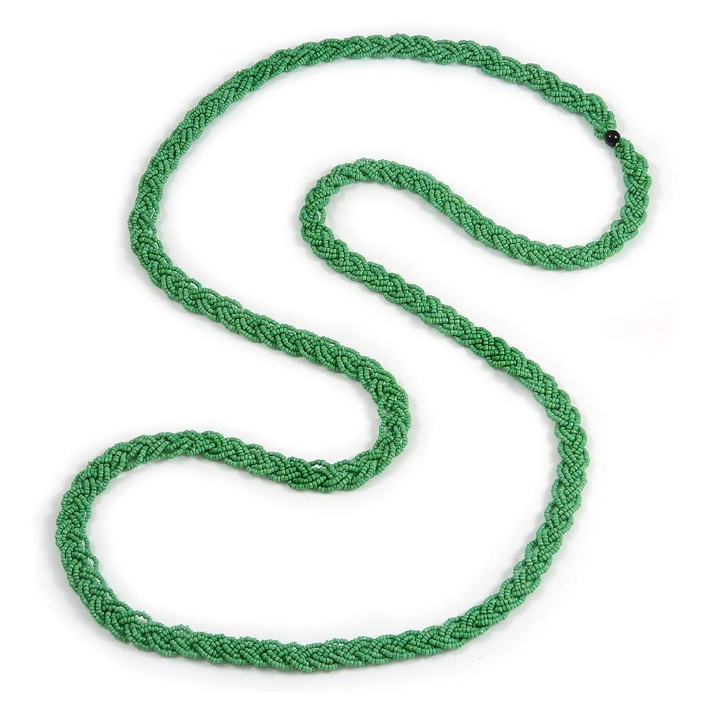 Avalaya Long Apple Green Glass Bead Necklace - 140cm Length