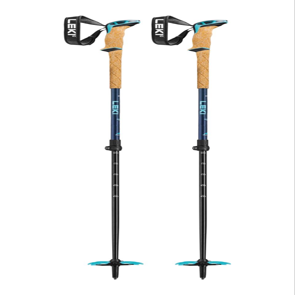 LEKI Berninia 2 Aluminum Adjustable Lightweight Ski Poles for Backcountry Skiing & Snowboarding - Denimblue-Midnight Blue-Mint - 100-135 cm