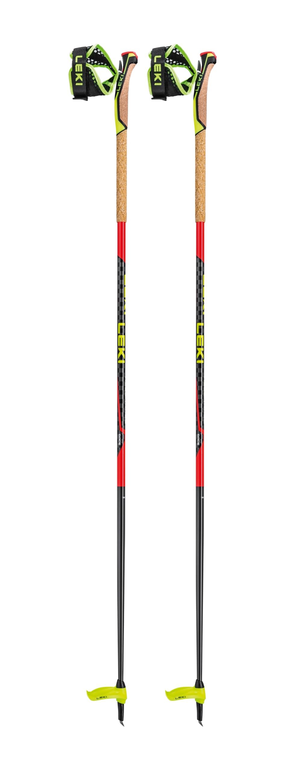 LEKI Mezza Race Aluminum Lightweight Ski Poles for Ski Mountaineering & Backcountry Skiing - Bright Red-Black-Neonyellow - 115 cm