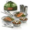 Wealers Unique Complete Messware Kit Polished Stainless Steel Dishes Set| Tableware| Dinnerware| Camping| Buffet| Includes - Cups | Plates| Bowls| Cutlery| Comes in Mesh Bags (2 Person Set Green) view 1