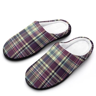 Vintage Purple Scotland Plaid Printed Women's Cotton Slipper Shoes with Soft Warm Memory Foam for House Indoor Outdoor