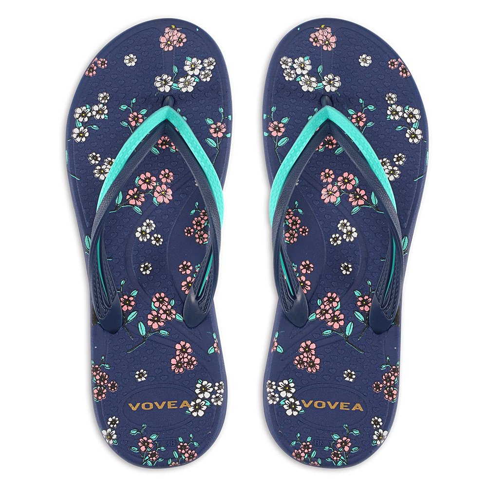 VOVEA Flip Flops For Women Non-Slip Bathroom Shower Shoes Cushion foam Indoor and Outdoor Sandals,Blue US 8.5