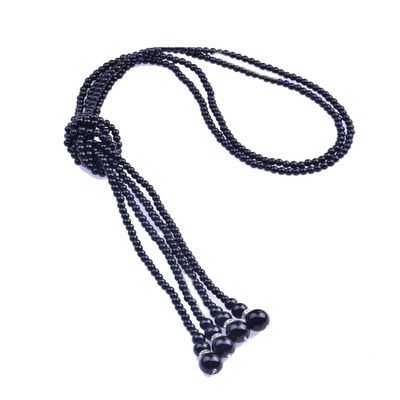 1920s Imitation Faux Long Pearl Strand Y Necklace 6mm Layered Knot Retro Costume Jewelry Flapper Party Wedding Accessories Mother's Day Gift-1pcs Black