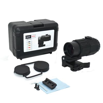 G45 5X Mirror Magnifying Glass, Holographic Sight Multiplier Mirror, 5X Magnifier, Side Foldable Flip Adjustment, with Switch to Side Quick Detachable QD Mount (Black)
