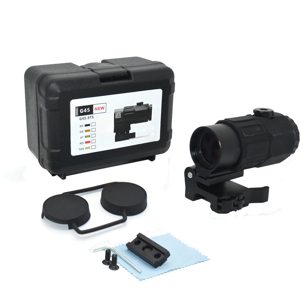 G45 5X Mirror Magnifying Glass, Holographic Sight Multiplier Mirror, 5X Magnifier, Side Foldable Flip Adjustment, with Switch to Side Quick Detachable QD Mount (Black)