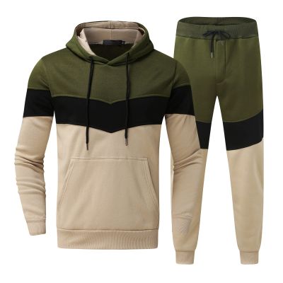 Men's Hooded Athletic Tracksuit Casual Jogging 2 Pieces Suits Color Block Hoodies and Long Sweatpants Set(Army Green,4X-Large)