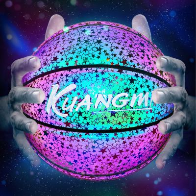 Kuangmi Reflective Glowing Basketball Holographic Luminous for Night Game Light Up Basket Ball Men's Official Size 7 29.5", Star