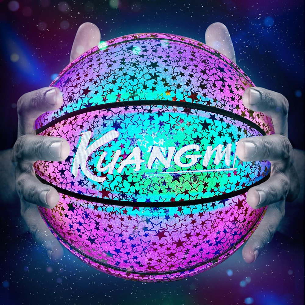 Kuangmi Reflective Glowing Basketball Holographic Luminous for Night Game Light Up Basket Ball Men's Official Size 7 29.5", Star