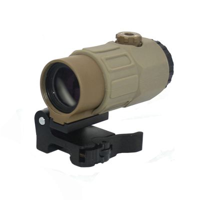 G45 5X Magnifier, Holographic Sight Multiplier Mirror, 5X Mirror Magnifying Glass, Side Foldable Flip Adjustment, with Switch to Side Quick Detachable QD Mount (Tan)
