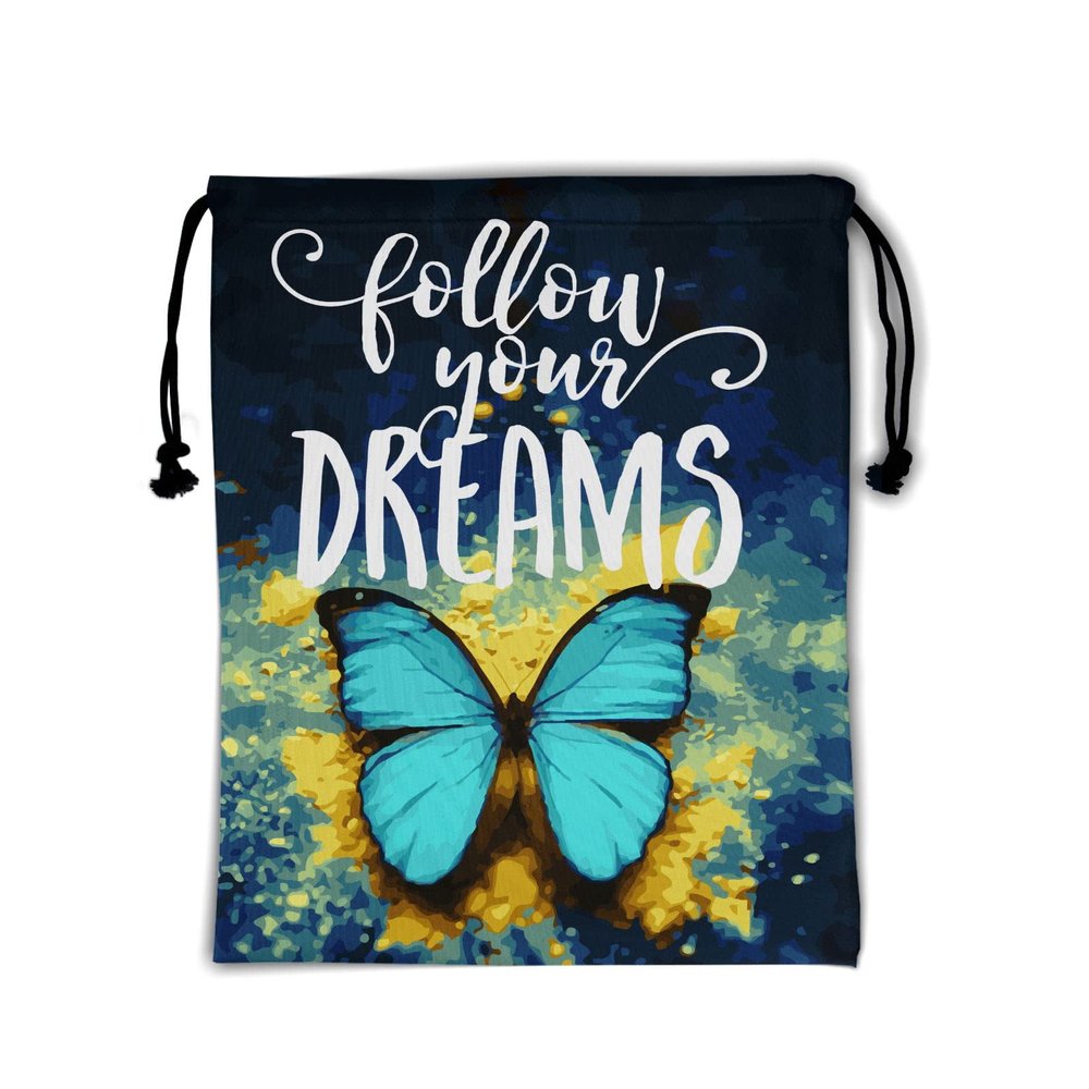 Abstract Butterfly Gymnastics Grip Bag - Follow Your Dreams Grip Bags for Gymnasts Turquoise Butterflies Gymnastic Bag Blue Yellow Art Gym Drawstring Bag Water Resistant Adjustable 9.25" x 12"