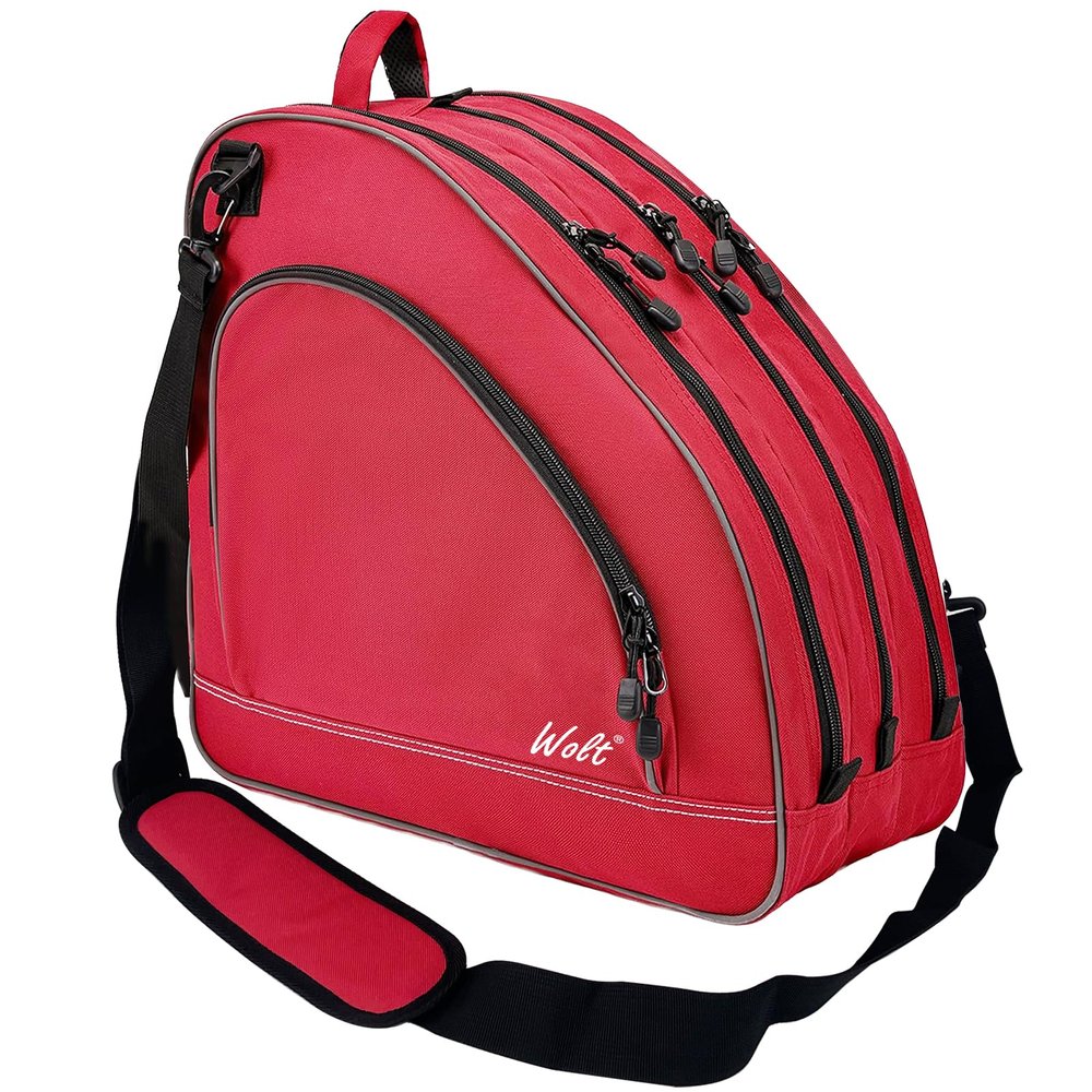WOLT Ice Skate Bag - Inline Roller Skate Bag with Adjustable Shoulder Strap for Both Youth and Adults.red