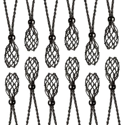 FANASY 12 PCS Crystal Cage Necklace Holder Necklace Cord Empty Stone Holder Pendant Stone Holder Replacement with Adjustable LengthBlack