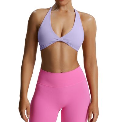 Aoxjox Women's Workout Sports Bras Fitness Metamorph Sienna Twist Bra Yoga Crop Tank (Purple Heather, Medium)