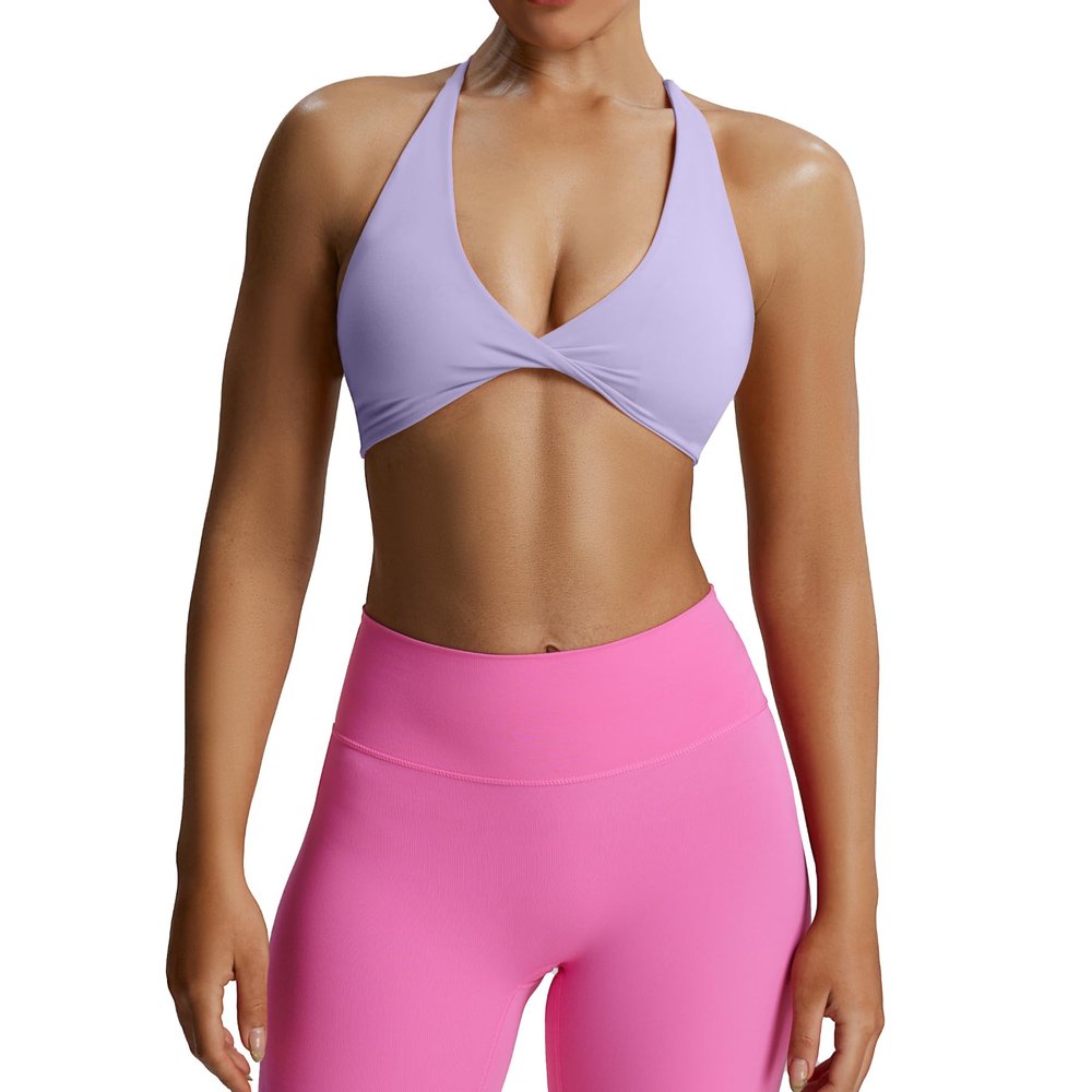 Aoxjox Women's Workout Sports Bras Fitness Metamorph Sienna Twist Bra Yoga Crop Tank (Purple Heather, Medium)