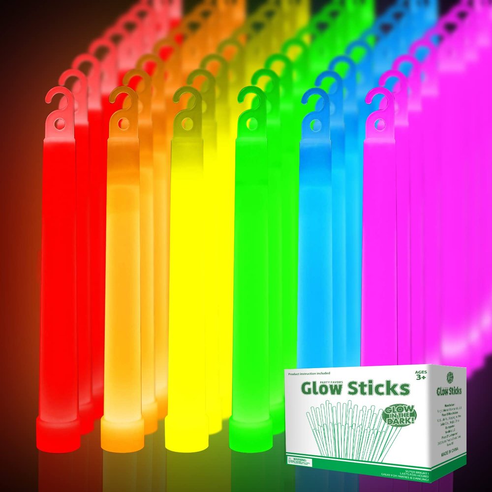 OMNISAFE 48 Ultra Bright Large Glow Sticks with 48 Black PE String, Multi Use Colourful 6 Inch Glowsticks for Parties, Camping, Emergency Glow Sticks For Blackout, Long-lasting Lighting Waterproof and