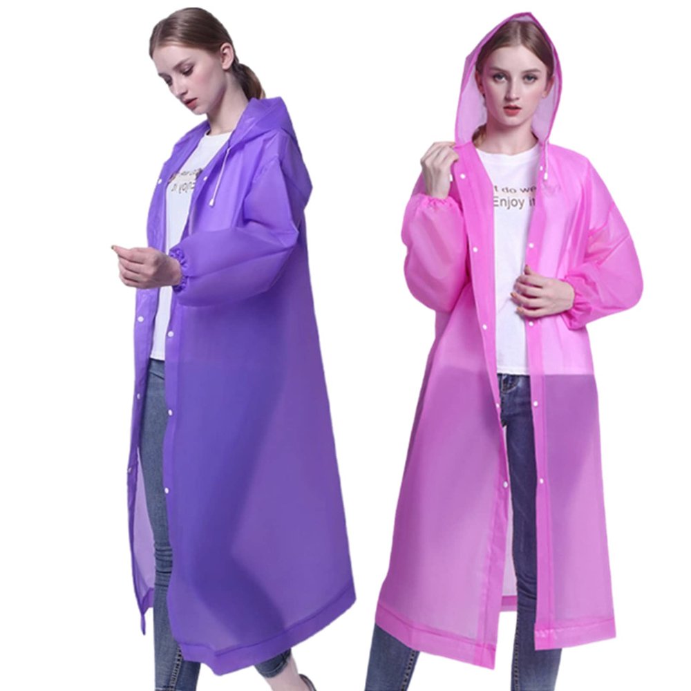 YUNLOVXEE Rain Poncho Raincoats for Adult Reusable - 2-5 Pack EVA Waterproof Rain Coat with Hood, Rain Gear for Men Women (Pink+Purple)