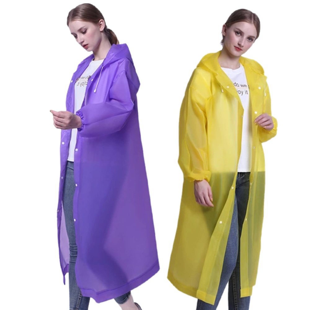 YUNLOVXEE Rain Poncho Raincoats for Adult Reusable - 2-5 Pack EVA Waterproof Rain Coat with Hood, Rain Gear for Men Women (Yellow+Purple)