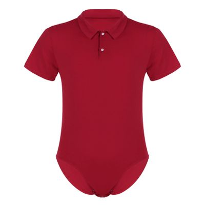 Daenrui Men's One Piece Turn-Down Collar Shirt Rompers Bodysuit Short Sleeve Button Crotch Underwear Red 4X-Large
