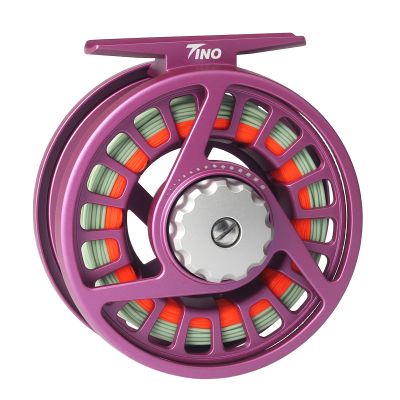Maxcatch Tino Fly Fishing Reel, Large Arbor All Aluminum with CNC Cutting Trout Fly Reels, 3/4 5/6 7/8wt (Reel with Line Pre-Loaded (Purple), 3/4wt)