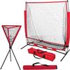 BBBuy 5' X 5 ' Portable Baseball Net Softball Outdoor Sports Training Net w/Carry Bag,Metal Frame Ground Stakes, for Batting Hitting and Pitching Practice for All Skill Levels + Foldable Ball Caddy view 1