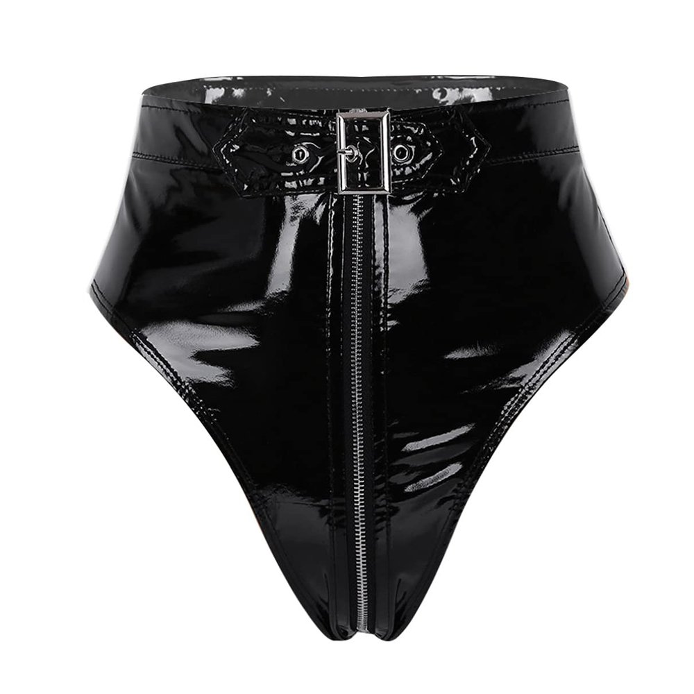YONGHS Womens Shiny Metallic Booty Shorts Wet Look High Waisted Rave Bottoms for Dance Festival Black 4X-Large
