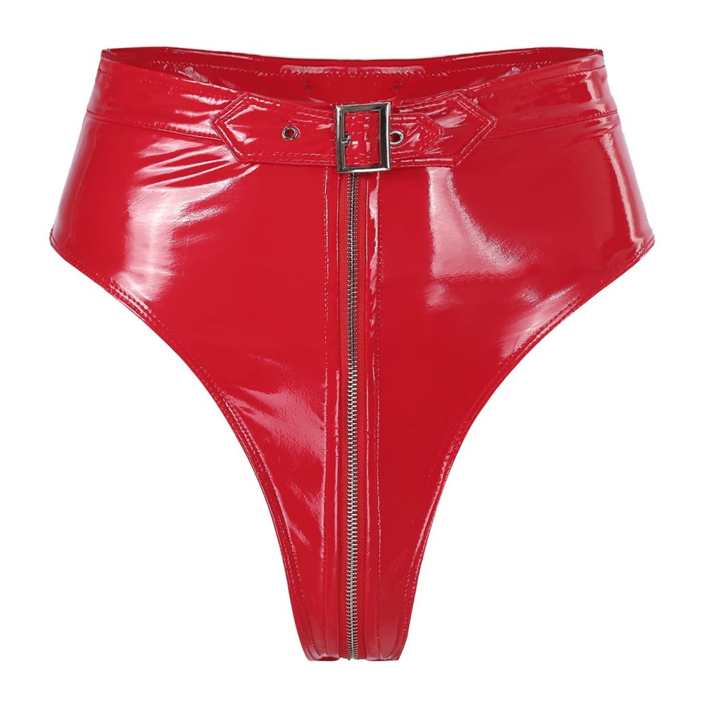 YONGHS Womens Shiny Metallic Booty Shorts Wet Look High Waisted Rave Bottoms for Dance Festival Red Large